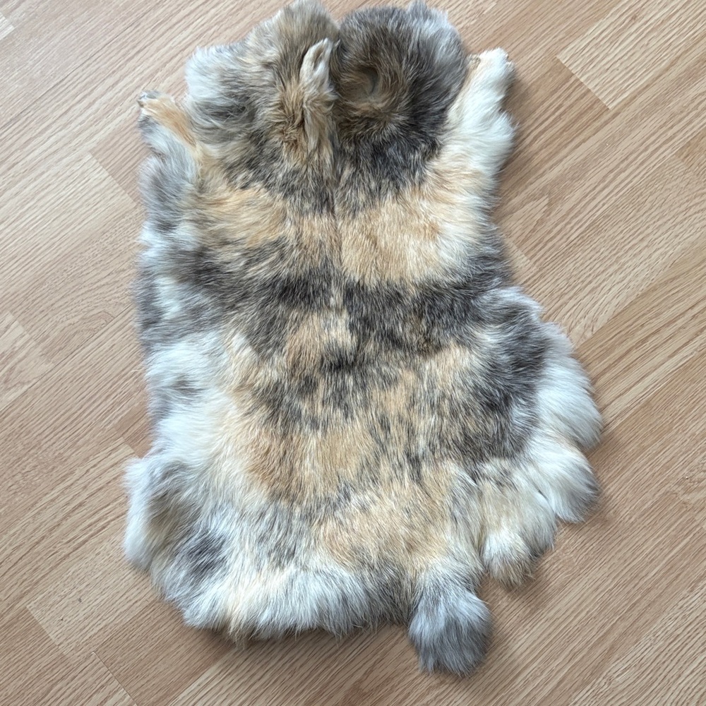 #0061 Gray Cream Tan Rabbit Fur Pelt Craft Supply